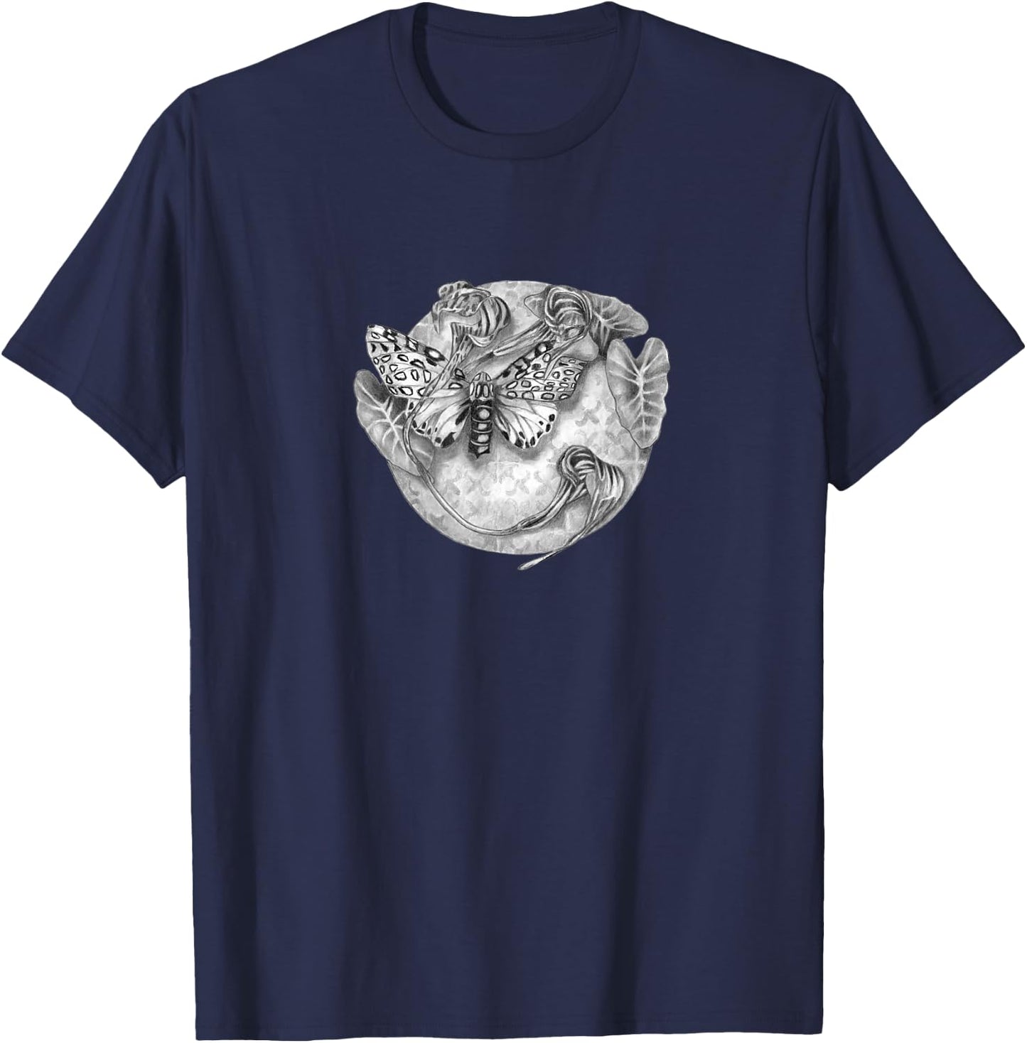 Giant leopard moth and leaves novelty design plants insects T-Shirt - T-Shirt | Navy
