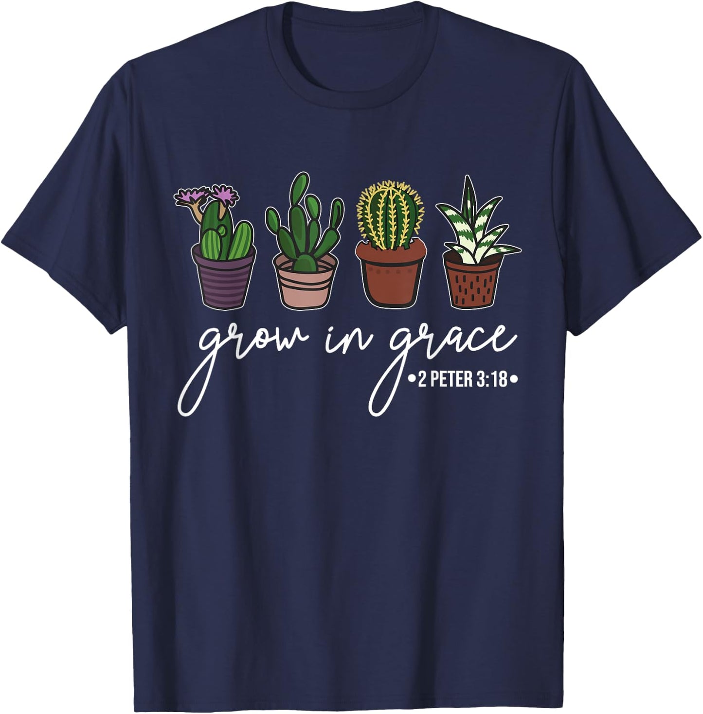 Grow In Grace Christian Easter Day Cute Cactus Lover T-Shirt - T-Shirt | Navy