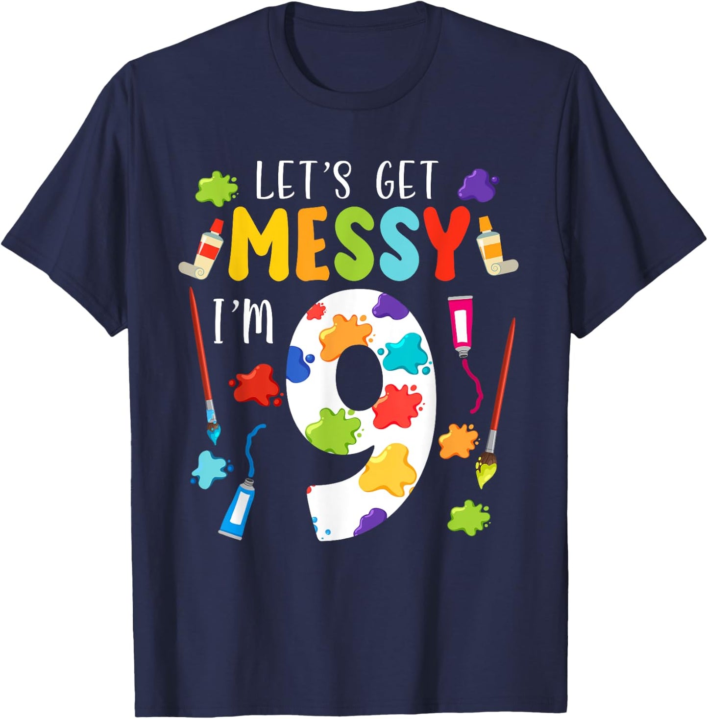 Art Painting 9th Birthday Artist 9 Years old Party Theme T-Shirt - T-Shirt | Navy