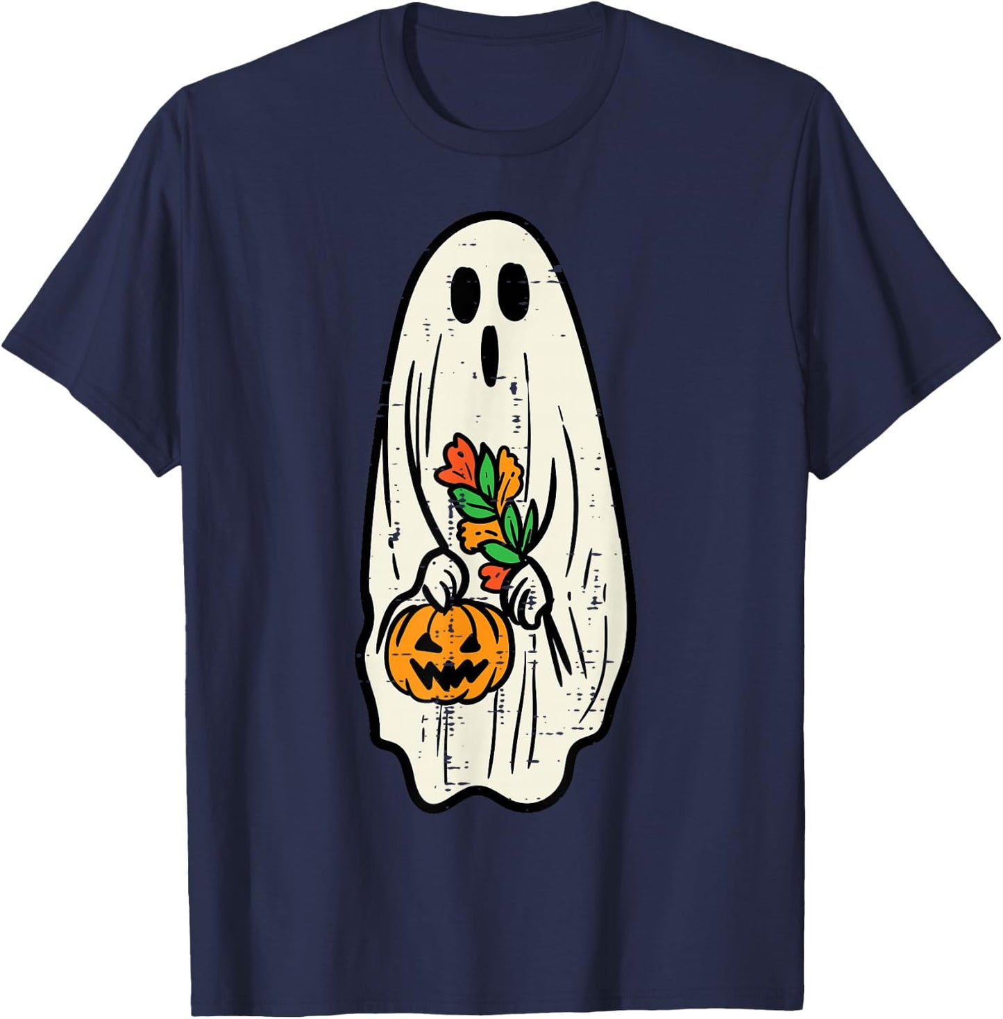Ghost Floral Groovy Vintage Retro Halloween Costume Women T-Shirt - T-Shirt | Navy