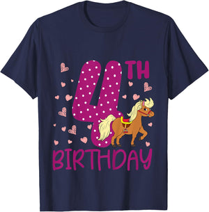 Kids 4 Years Old Girls Pony 4th Birthday T-Shirt - T-Shirt | Navy