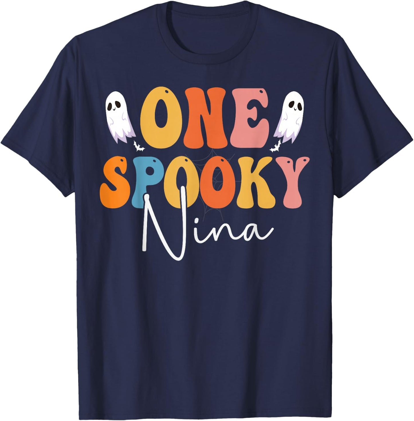 One Spooky Nina Groovy Funny Women Ghost Boo Halloween T-Shirt - T-Shirt | Navy
