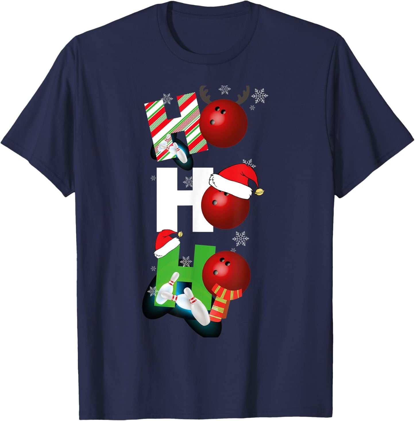 Funny Christmas Bowling Alley Pajamas Player Matching Bowler T-Shirt - T-Shirt | Navy