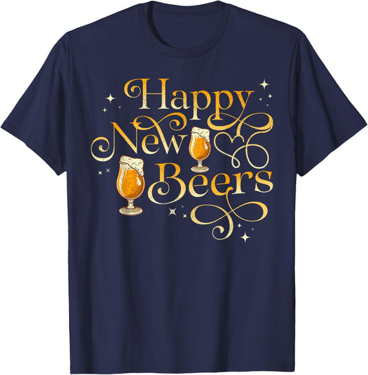 Happy New Beers Funny New Years Eve Holiday T-Shirt - T-Shirt | Navy