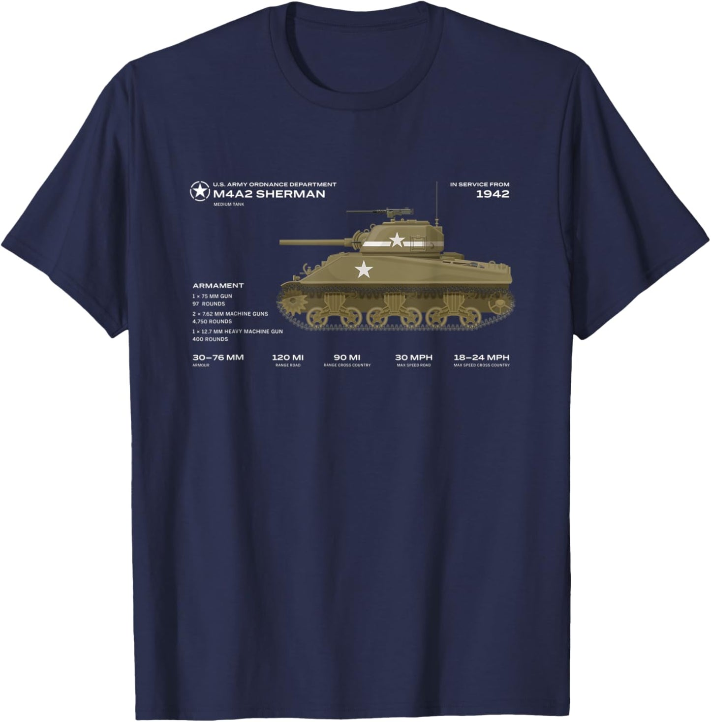 Sherman M4A2 Medium Tank US Army WWII World War Historic T-Shirt - T-Shirt | Navy