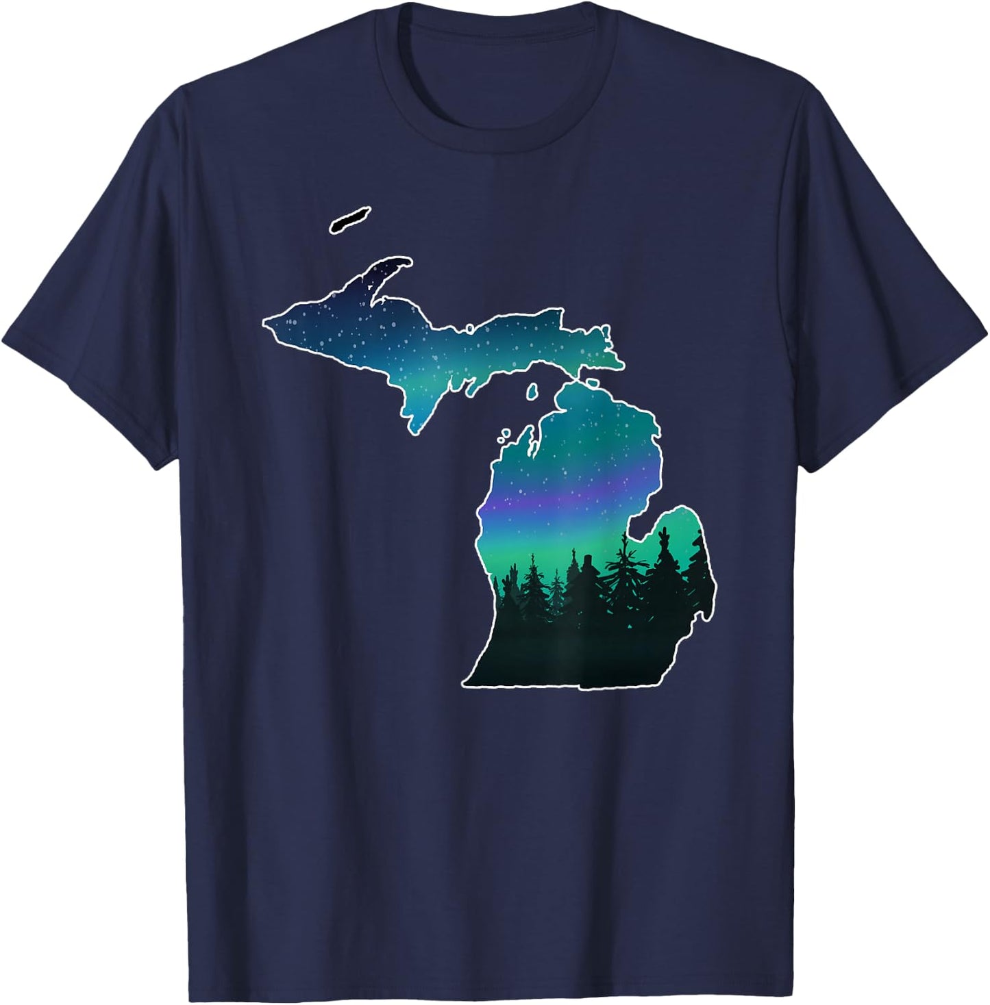 Michigan Great Lakes Men Women Summer Northern Lights T-Shirt - T-Shirt | Navy