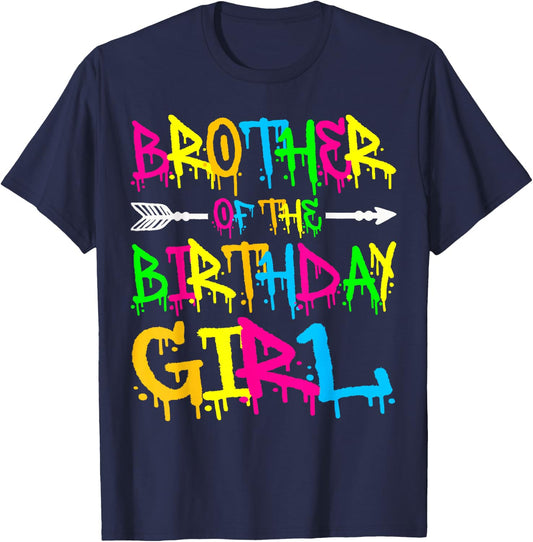 Brother of the Birthday Girl Retro 80's Party Shirt T-Shirt - T-Shirt | Navy