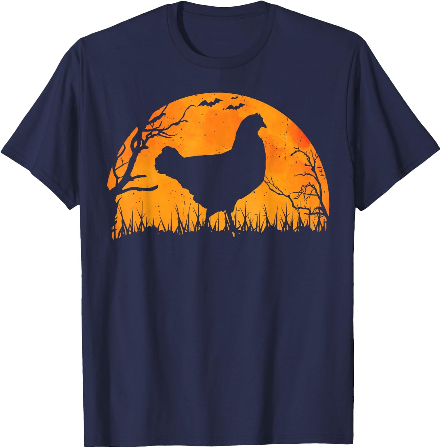 Funny Chicken Halloween Moon Silhouette Spooky Chicken Lover T-Shirt - T-Shirt | Navy