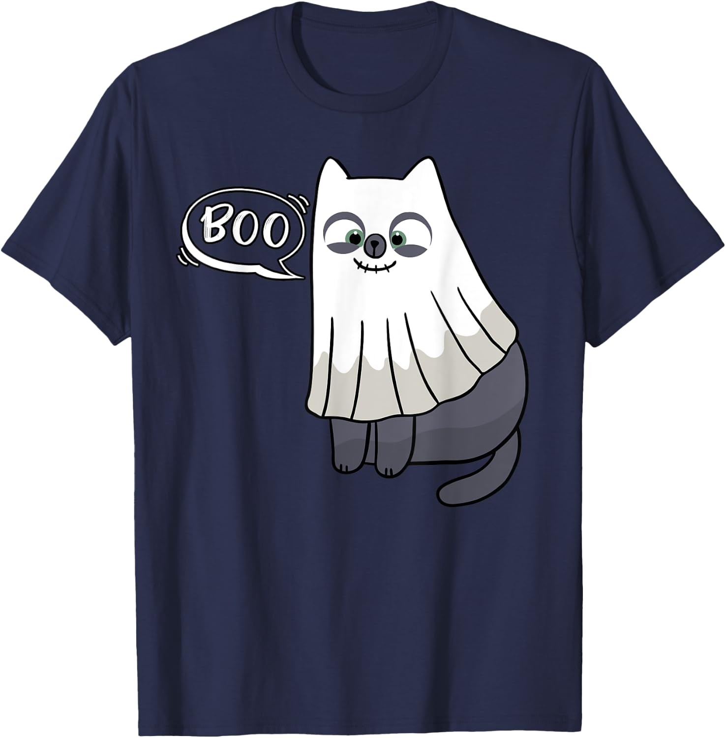 Cute Boo Halloween Kitten Cat Ghost Costume Kids Adult T-Shirt - T-Shirt | Navy