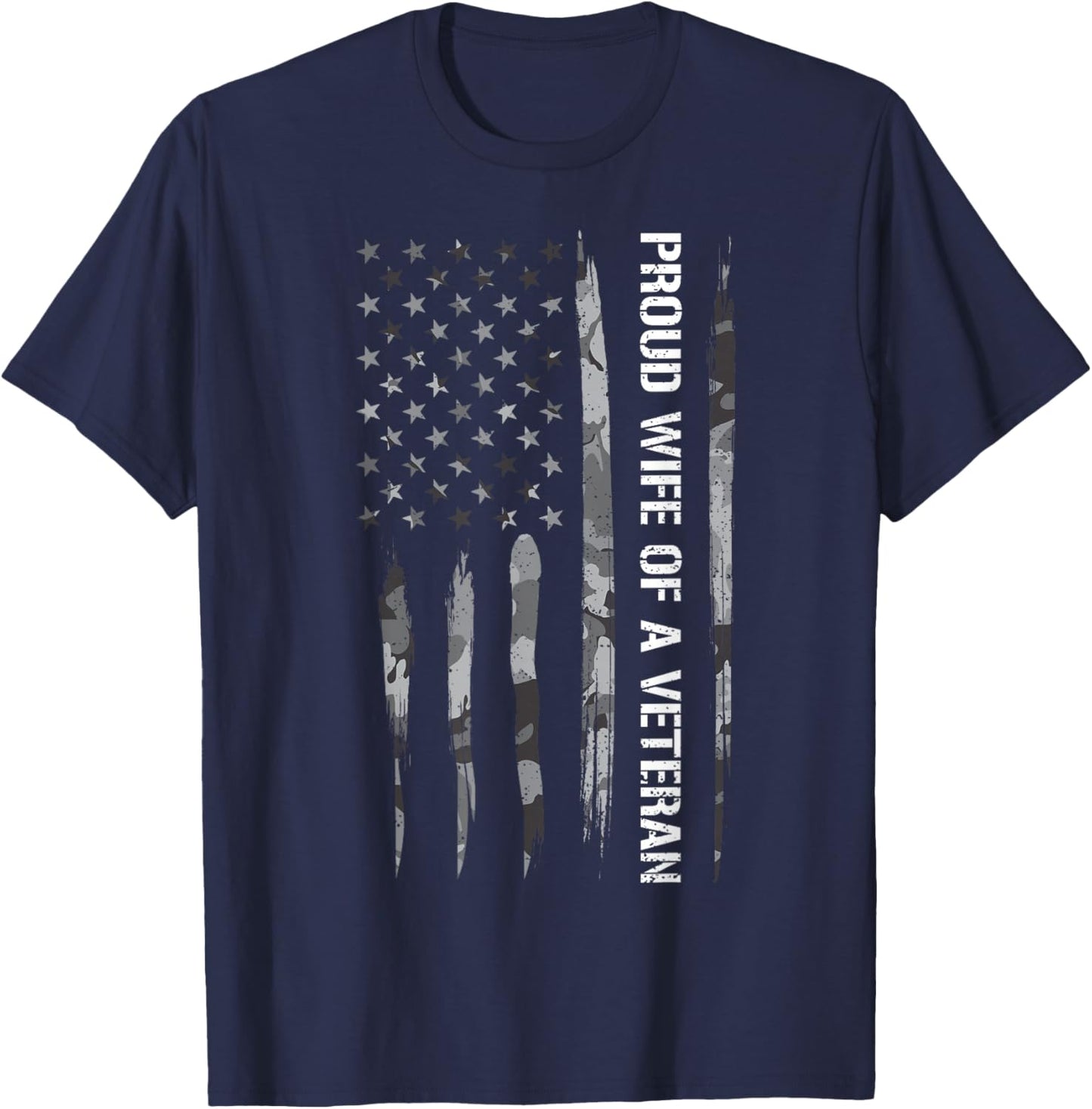 Wife: Proud Wife of A Veteran - American Flag T-Shirt - T-Shirt | Navy