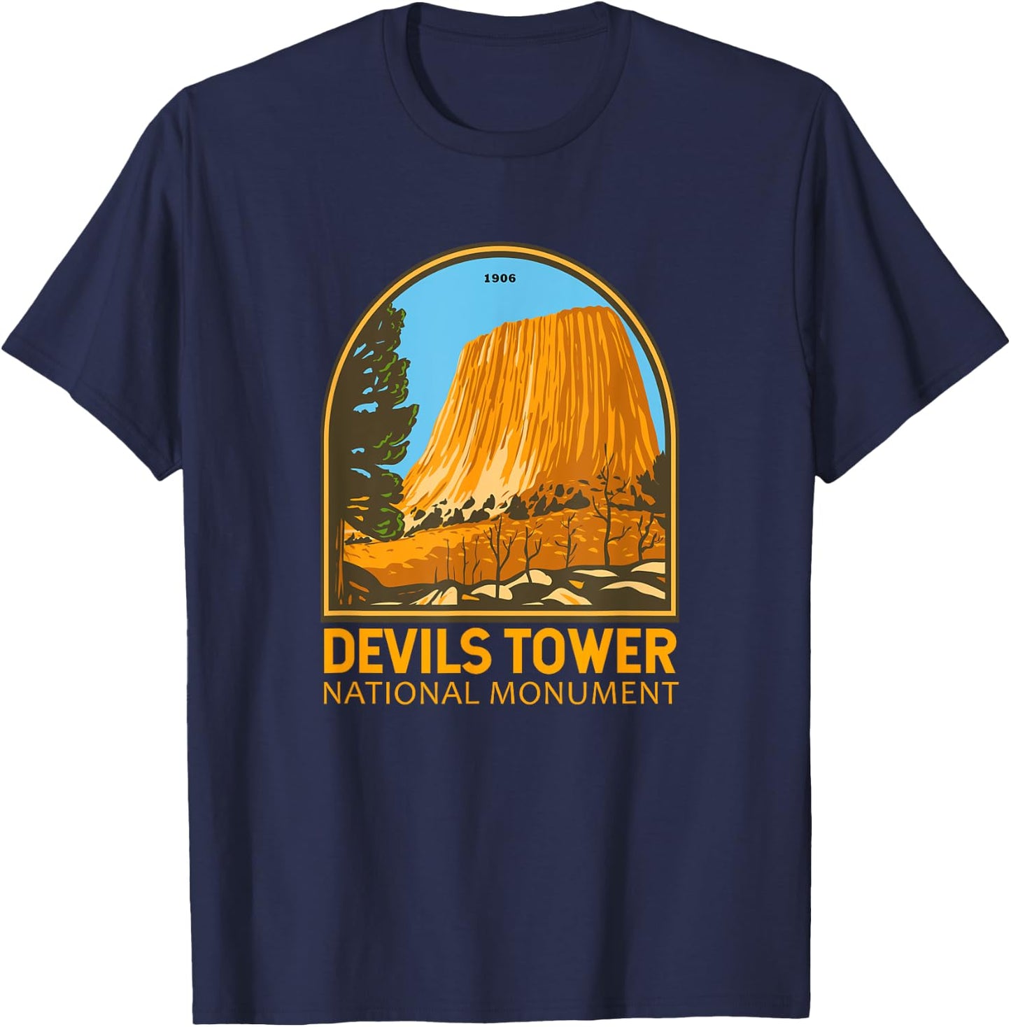 Devils Tower National Monument Wyoming Emblem Vintage T-Shirt - T-Shirt | Navy