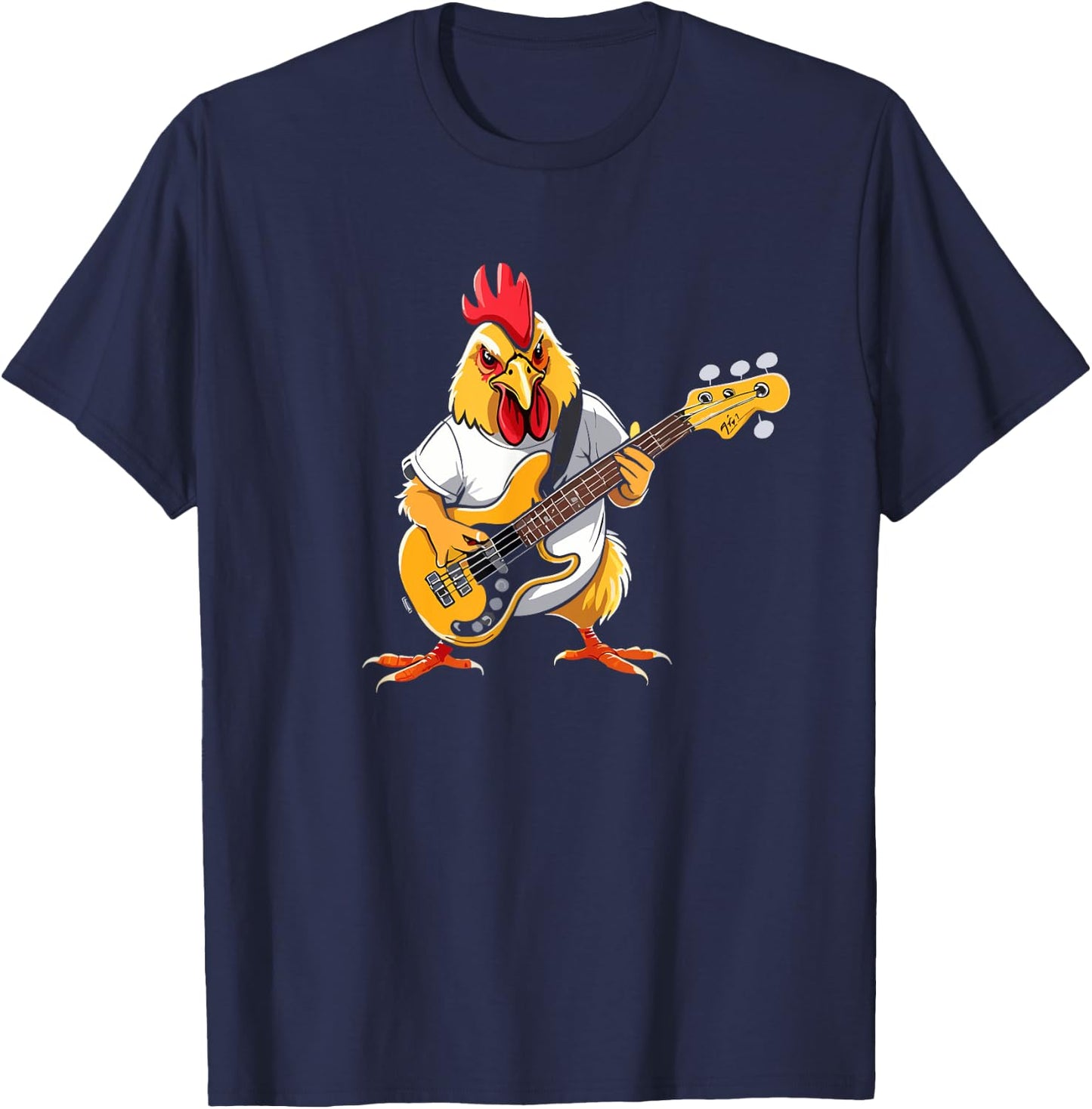 Chicken playing Bass Guitar, Chicken Guitarist T-Shirt - T-Shirt | Navy
