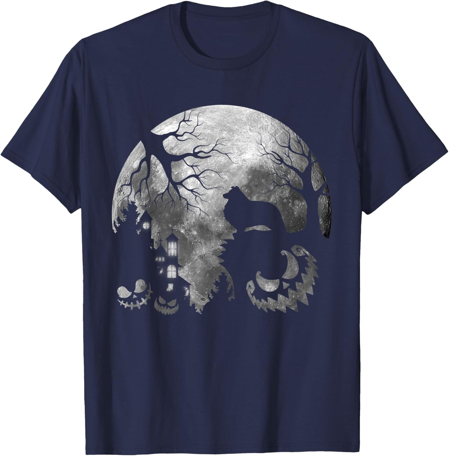 Sheltie Dog Moon Howl in Forest Halloween Costume Men Women Kids T-Shirt - T-Shirt | Navy