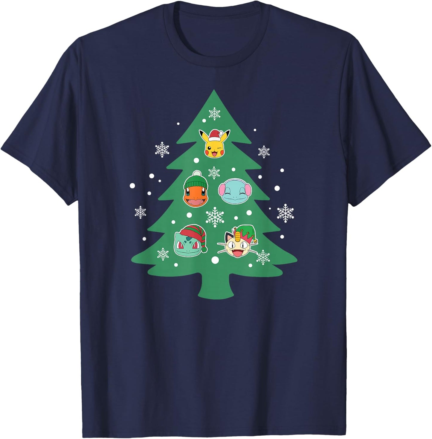 Pokémon - Christmas Tree Character Face Ornaments T-Shirt - T-Shirt | Navy