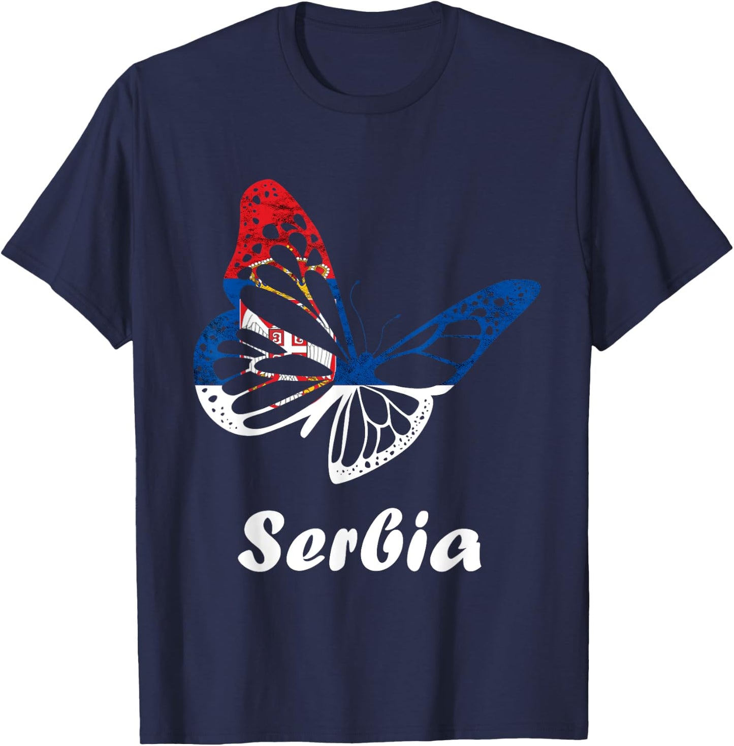 Serbian Butterfly Serbian Roots Srbija Serbia Serbian Flag T-Shirt - T-Shirt | Navy