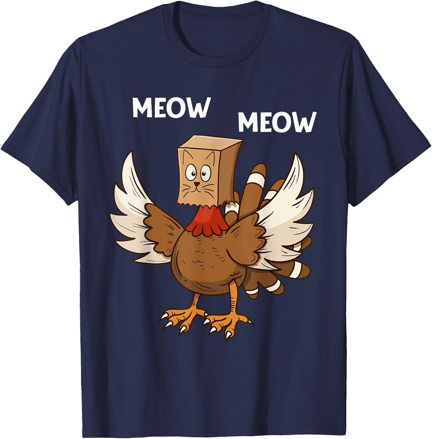 Thanksgiving Cat Funny Fake Cat Meow Thanksgiving Turkey Women Girls Kids T-Shirt - T-Shirt | Navy