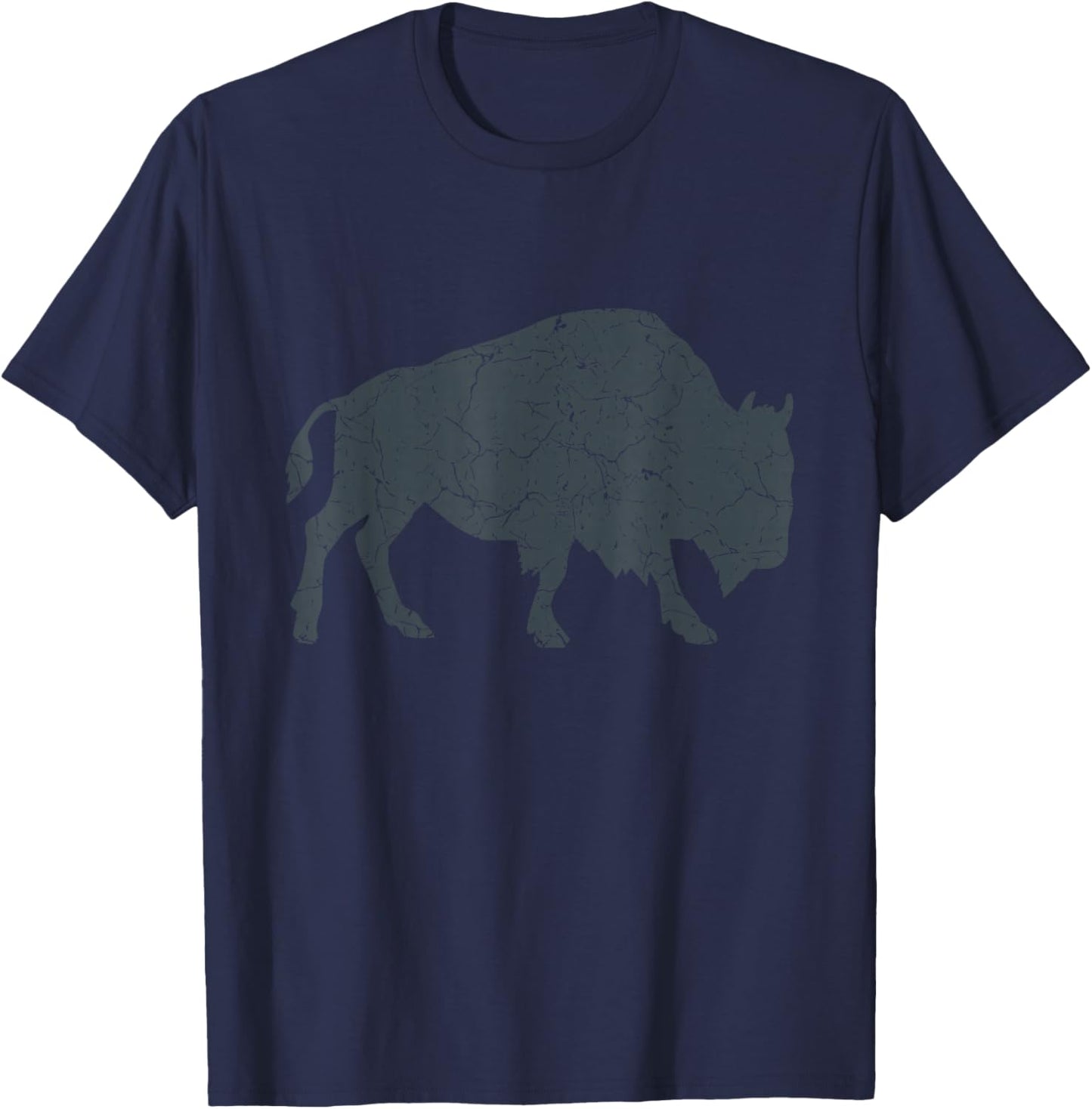 Vintage Buffalo I Distressed Bison T-Shirt - T-Shirt | Navy