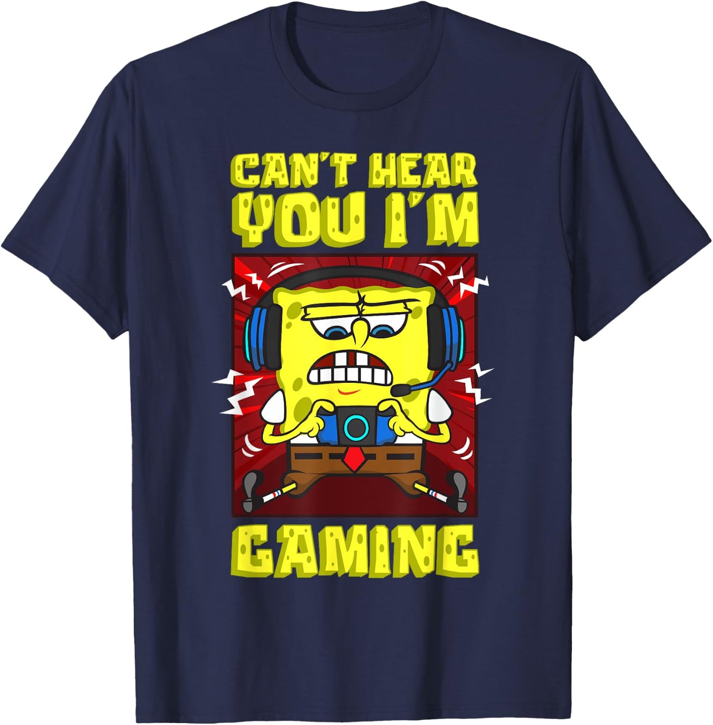 Mademark x SpongeBob SquarePants - SpongeBob Can’t Hear You I'm Gaming Video Games Players Fun T-Shirt - T-Shirt | Navy