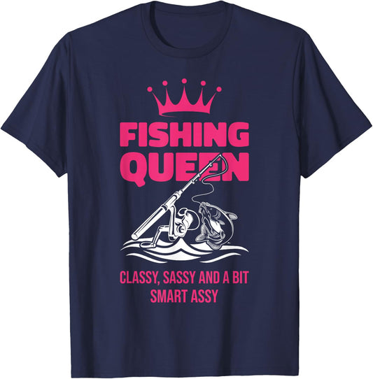 Fishing Queen Funny Ladies Fishing Lovers T-Shirt - T-Shirt | Navy