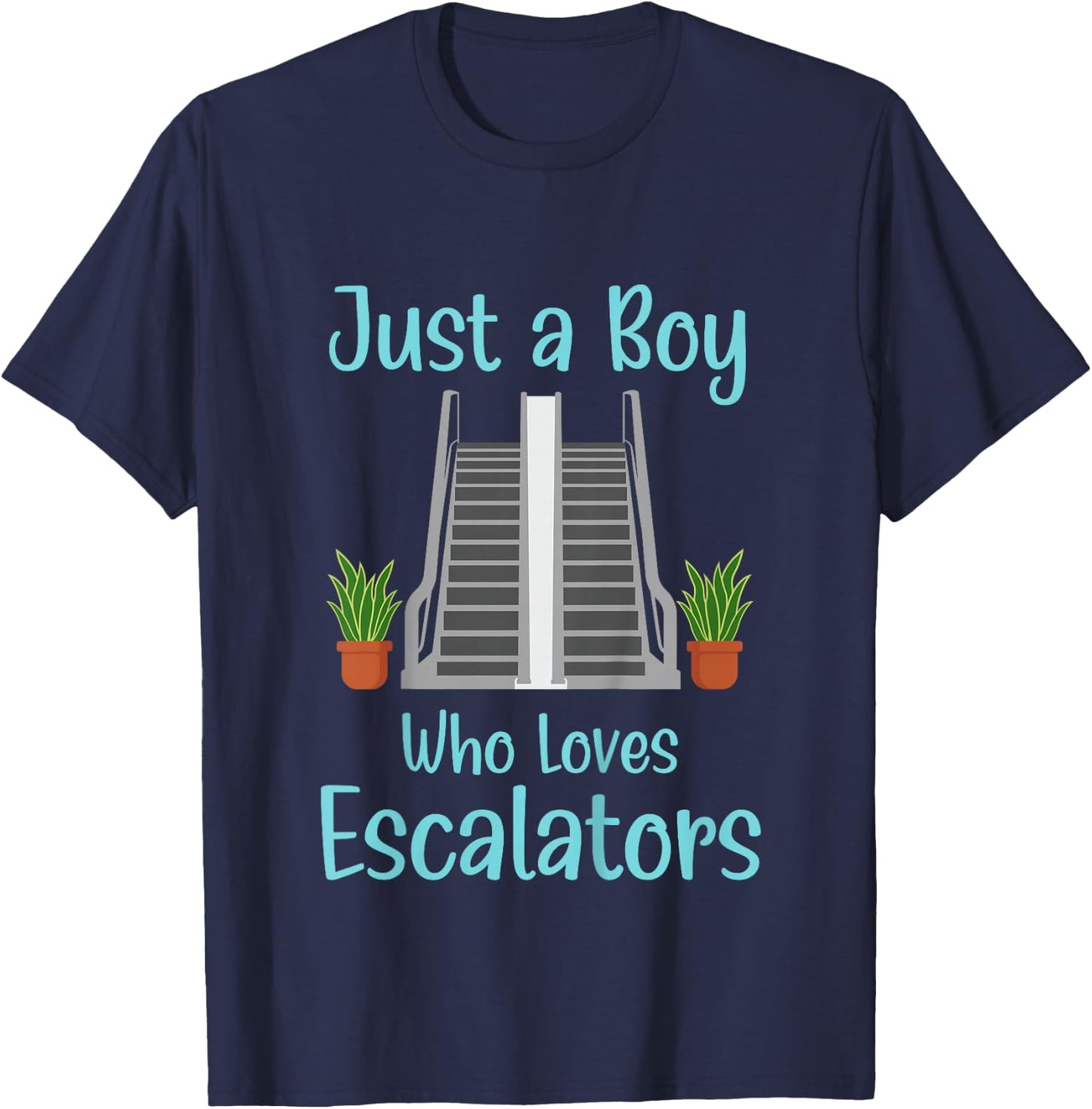Kids Just A Boy Who Loves Escalators Cute Distracted By Escalator T-Shirt - T-Shirt | Navy