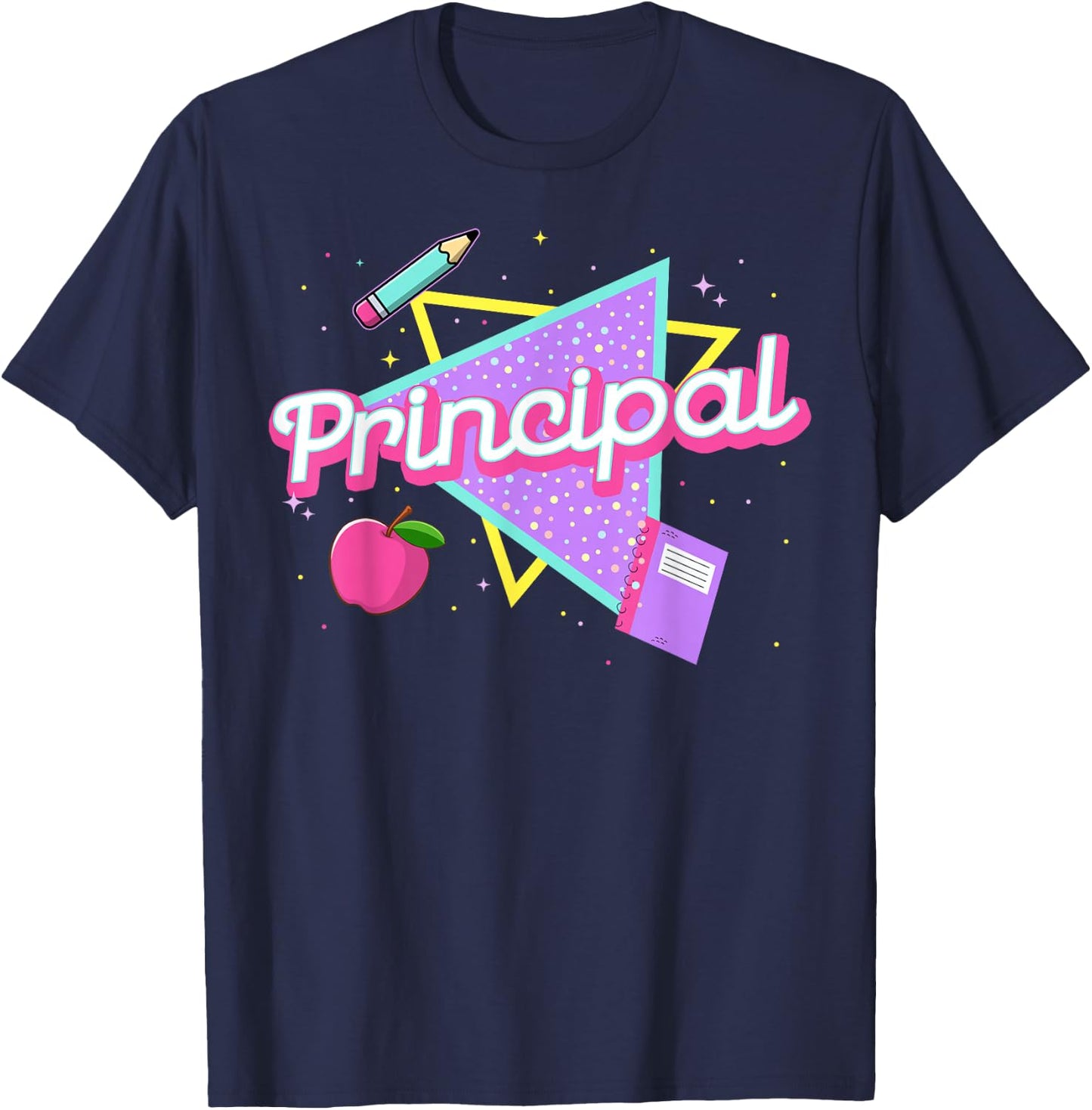 Cute Principal Shirt Retro 80's 90's Style Principal Gifts T-Shirt - T-Shirt | Navy