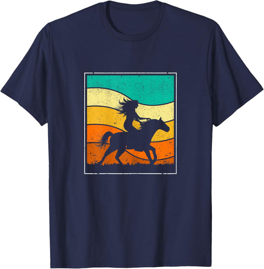 Girl Horse Riding Vintage Cowgirl Texas Ranch Horses Girls T-Shirt - T-Shirt | Navy