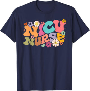 NICU Nurse ICU Groovy Nursing Neonatal Intensive Care Unit T-Shirt - T-Shirt | Navy