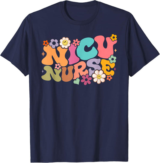 NICU Nurse ICU Groovy Nursing Neonatal Intensive Care Unit T-Shirt - T-Shirt | Navy