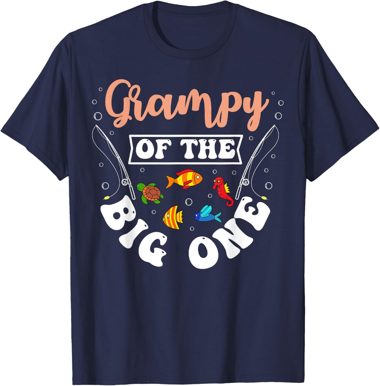 Grampy Of The Big One Fishing Birthday Party Bday T-Shirt - T-Shirt | Navy