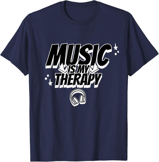 Music Is My Therapy Music Musicians Headphone Music Memes T-Shirt - T-Shirt | Navy
