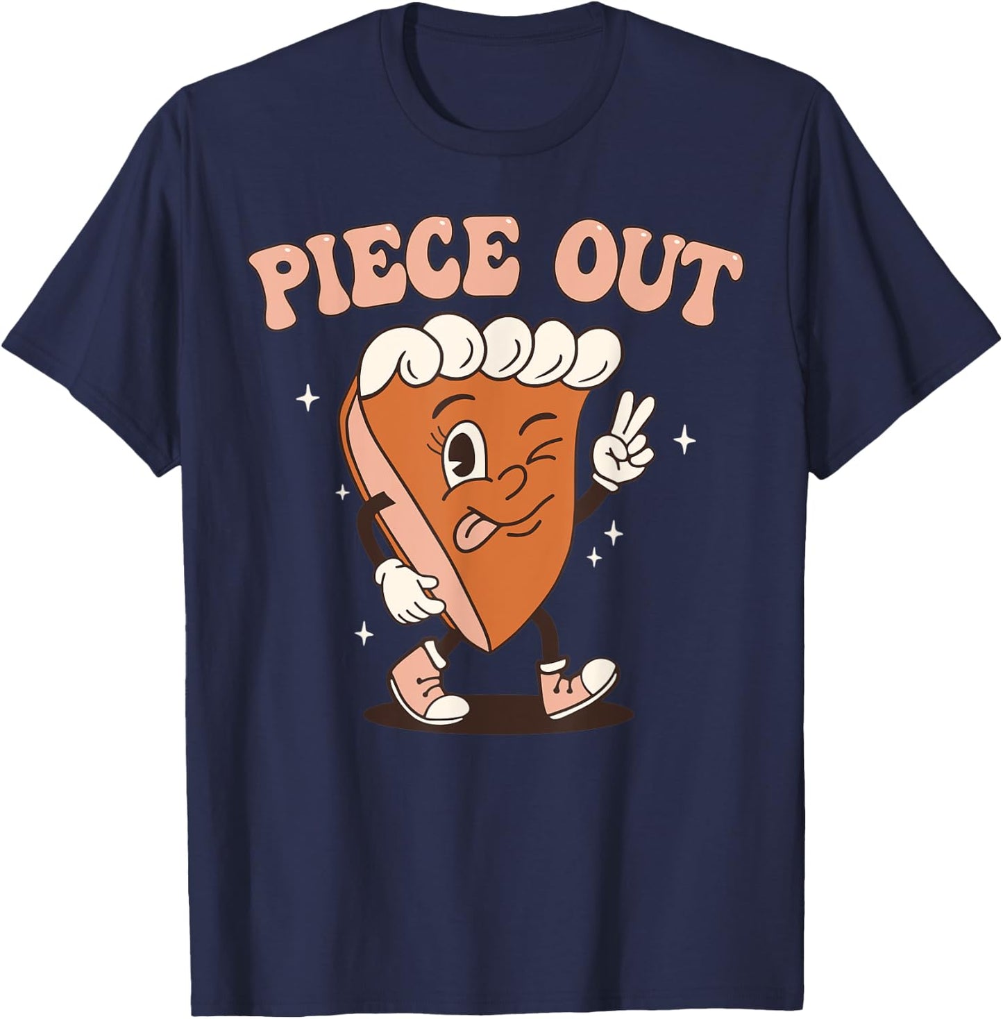 Groovy Thankful Pumpkin Pie Retro Piece Out Thanksgiving T-Shirt - T-Shirt | Navy