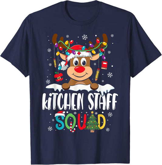 Kitchen Staff Squad Funny Reindeer Lunch Lady Christmas T-Shirt - T-Shirt | Navy