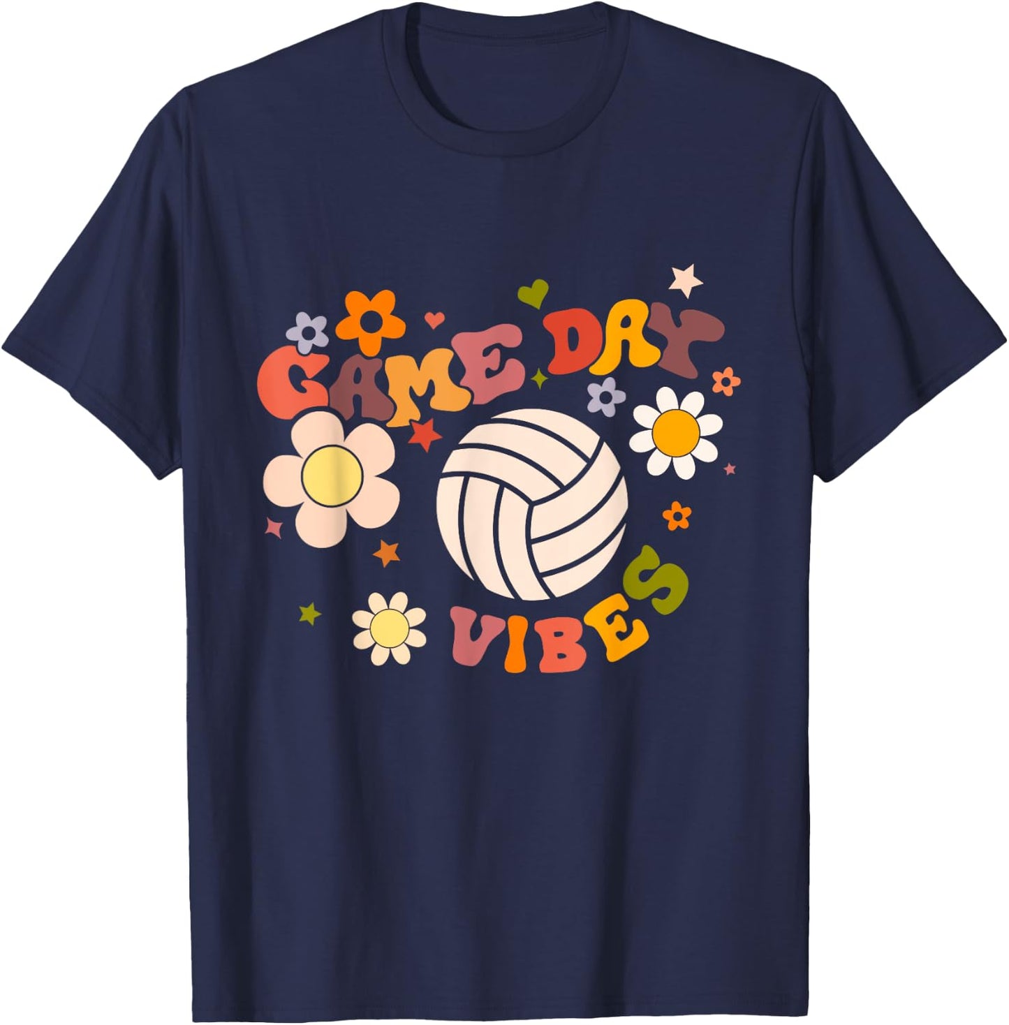 Volleyball Game Day Vibes Volleyball Mom Girl Cheerleader T-Shirt - T-Shirt | Navy
