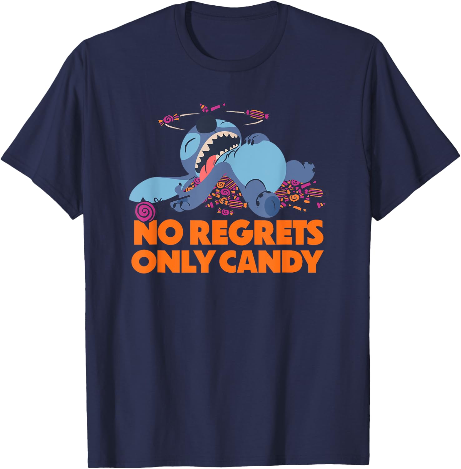 Amazon Essentials Stitch Halloween No Regrets Only Candy T-Shirt - T-Shirt | Navy