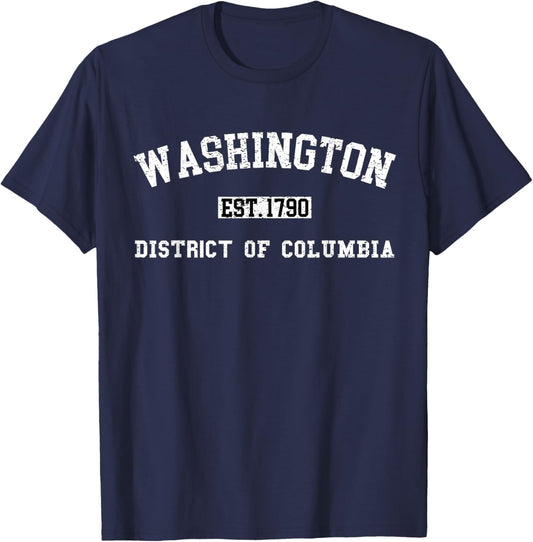 Vintage Washington DC USA Varsity Style Sports T-Shirt - T-Shirt | Navy