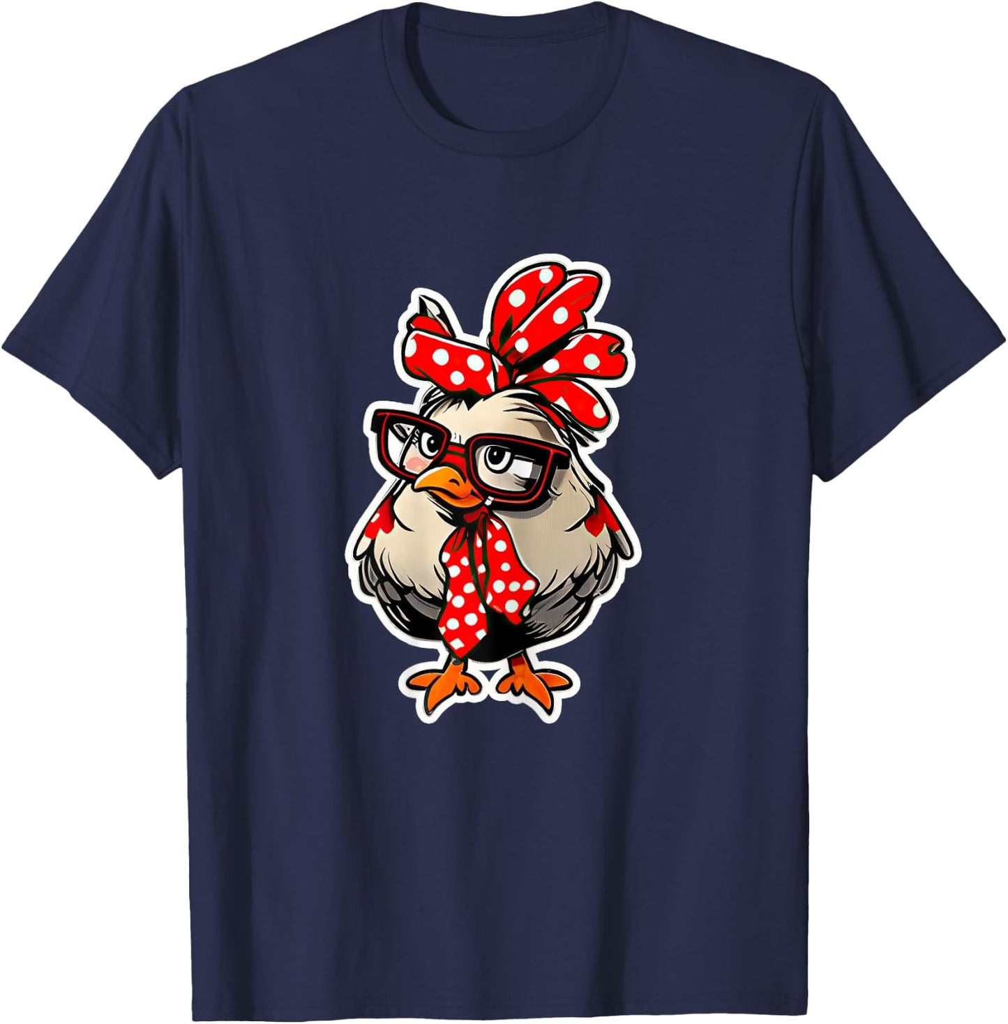 Cute Chicken With Bandana Headband and Glasses Women Girl T-Shirt - T-Shirt | Navy