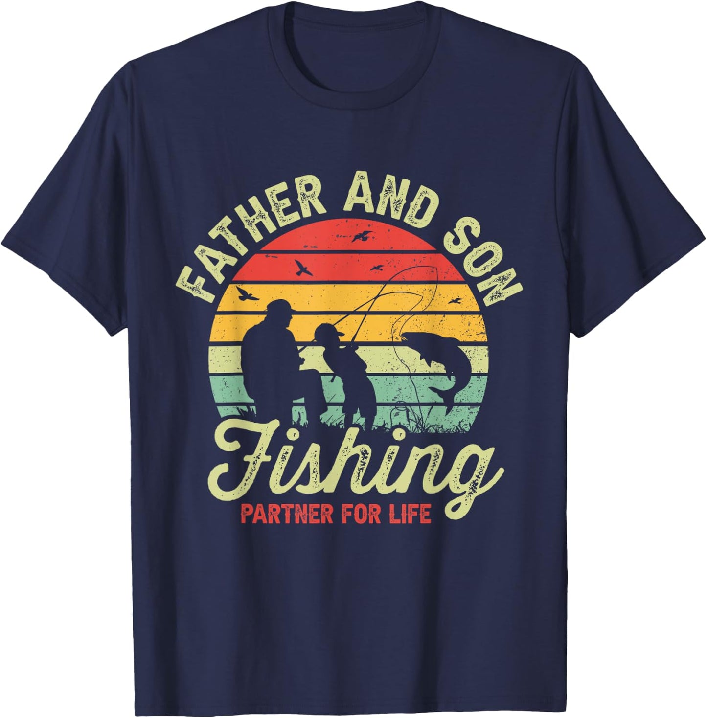 Retro Dad And Son Fishing Partners For Life Fathers Day T-Shirt - T-Shirt | Navy