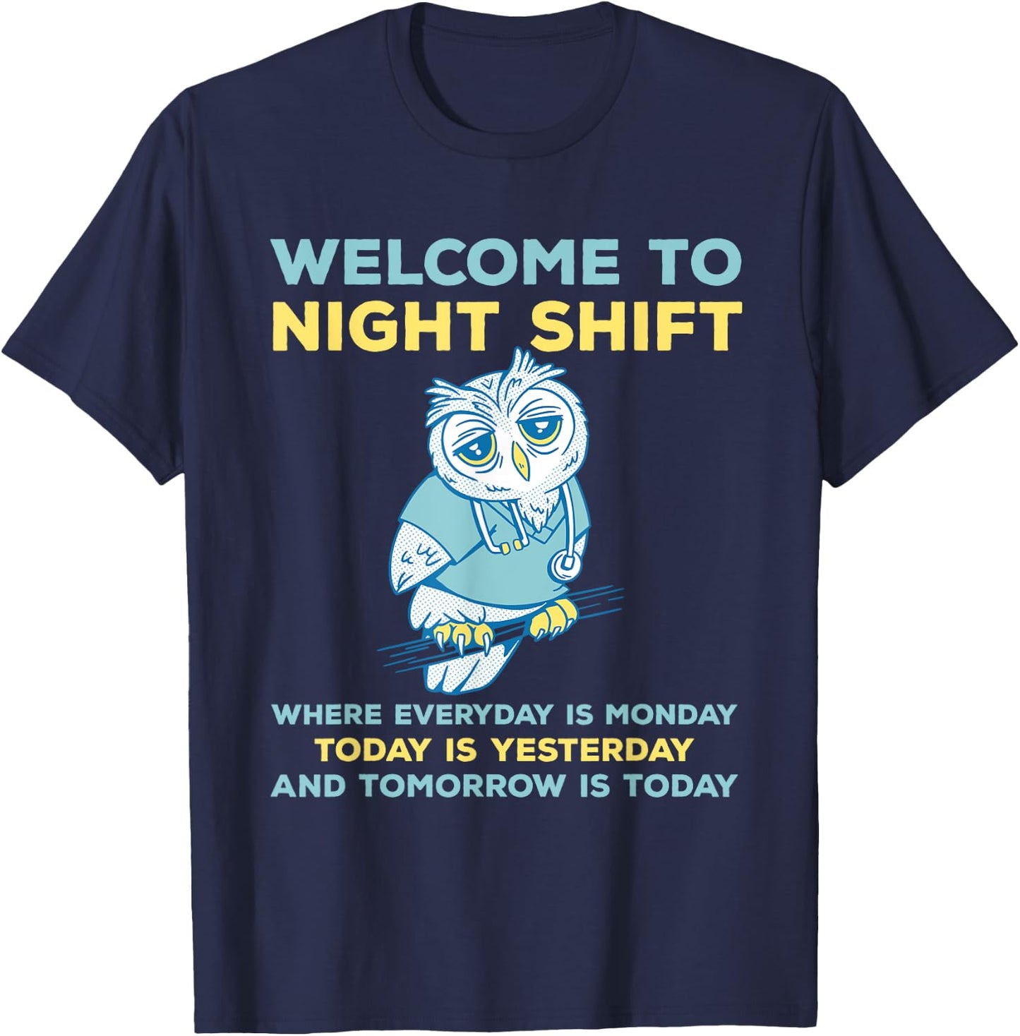 Funny Night Shift Quote Owl Graveyard Shift T-Shirt - T-Shirt | Navy