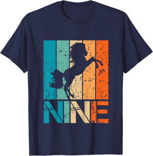 Kids Funny 9th Horse Birthday 9 Year Old Birthday Horse T-Shirt - T-Shirt | Navy