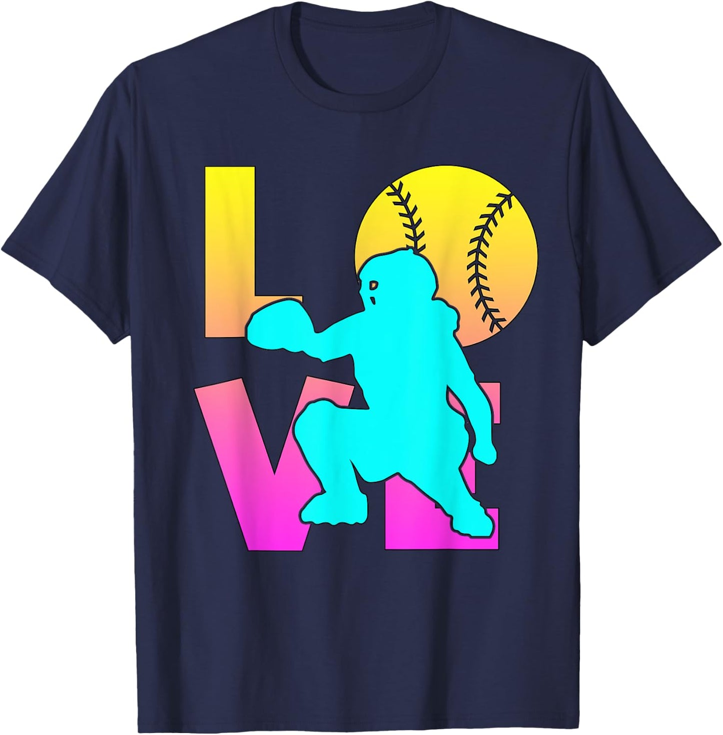Cute I Love Softball-Shirt Catcher Funny Mom Teen Girl Women T-Shirt - T-Shirt | Navy