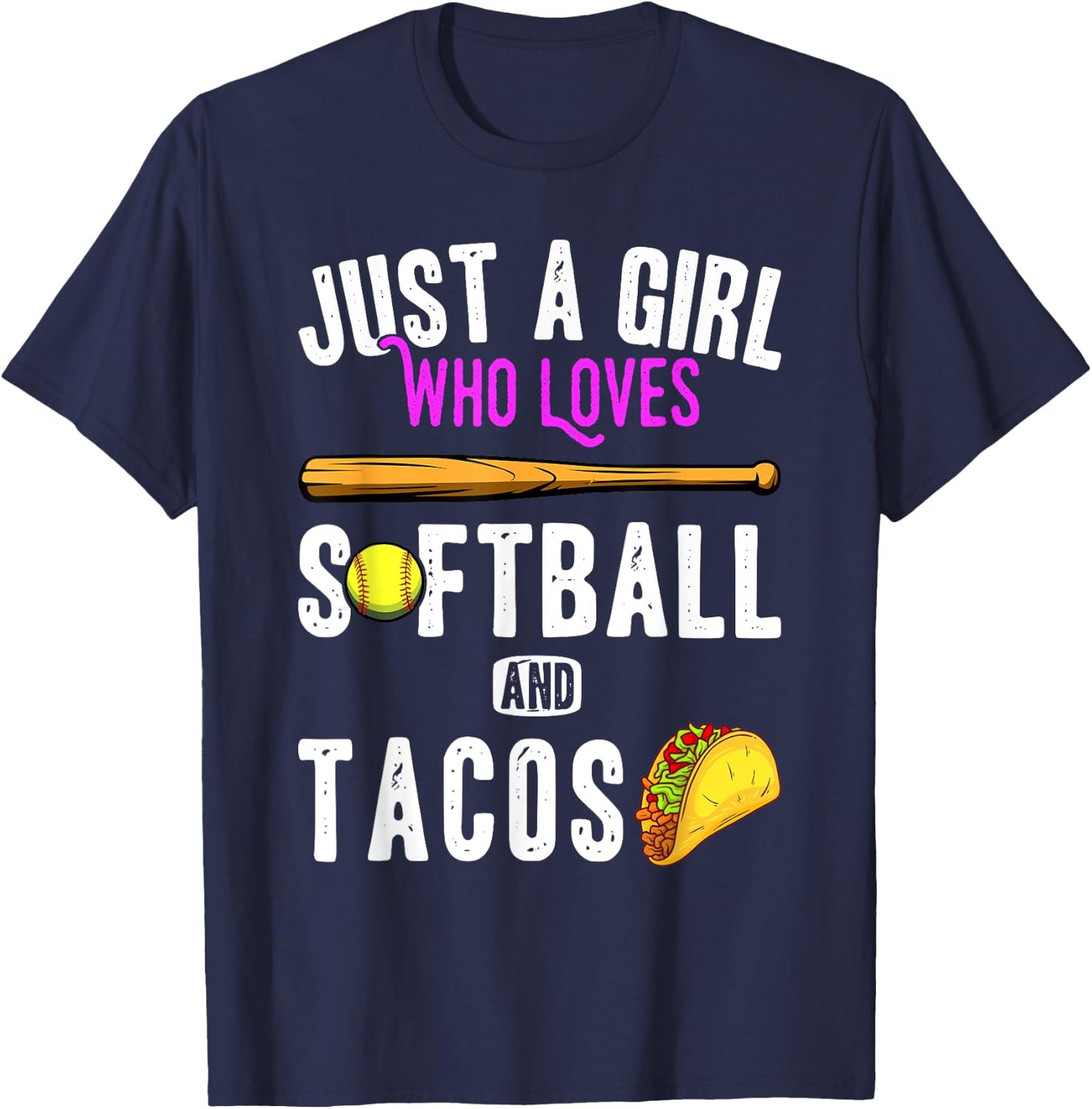 Just a girl who loves tacos and softball kids funny saying T-Shirt - T-Shirt | Navy