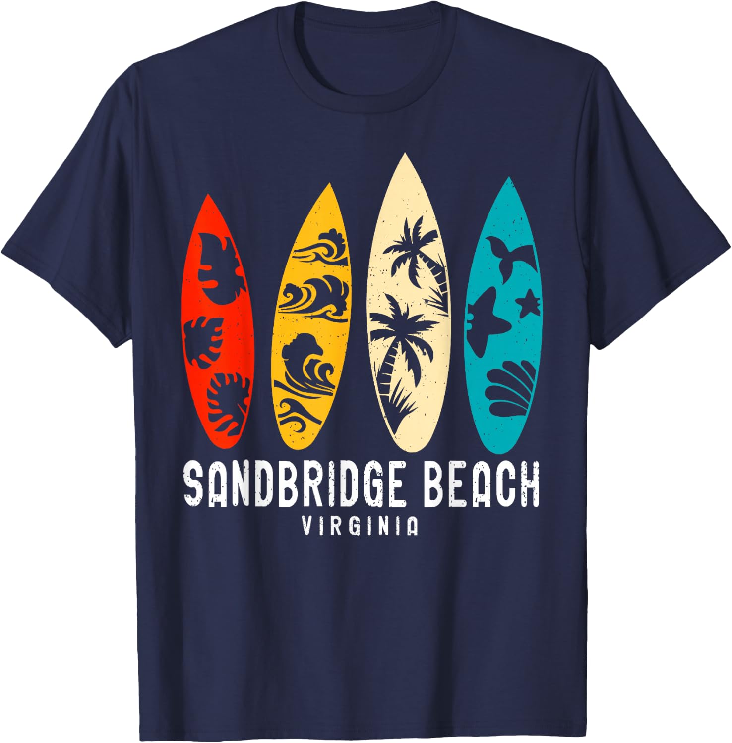 Vintage Sandbridge Beach Virginia Beach Surfing Surfboard T-Shirt - T-Shirt | Navy