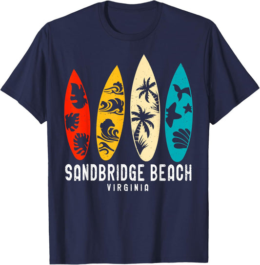 Vintage Sandbridge Beach Virginia Beach Surfing Surfboard T-Shirt - T-Shirt | Navy