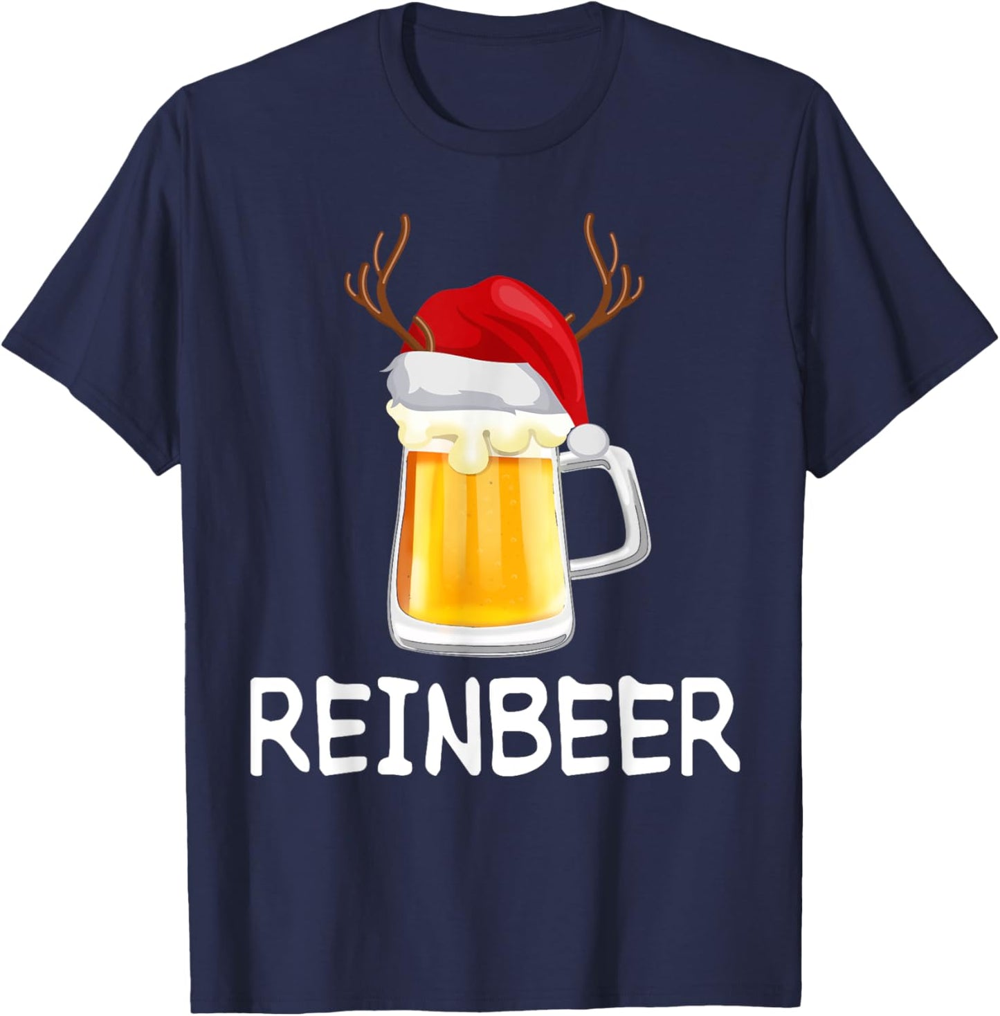 ReinBeer WineDeer Funny Beer Wine Christmas Couples Matching T-Shirt - T-Shirt | Navy