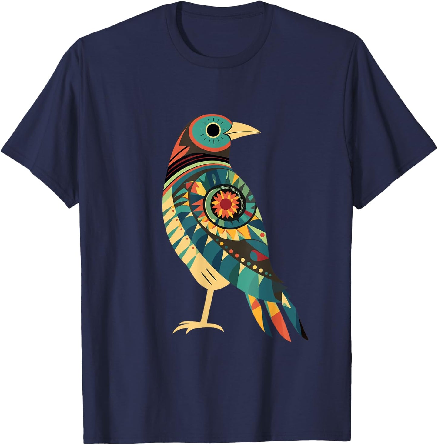 Hopi Art American Style Bird Tribal Design T-Shirt - T-Shirt | Navy