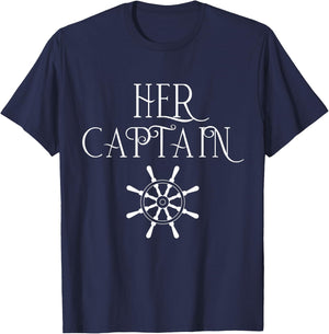 Cruise Her Captain His Anchor Couple Matching Boat lover T-Shirt - T-Shirt | Navy