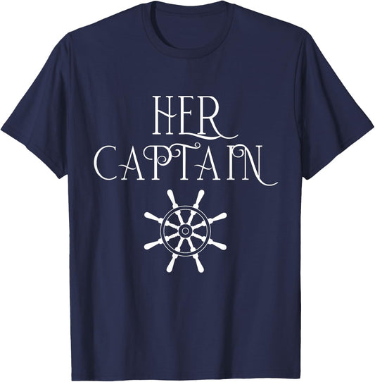 Cruise Her Captain His Anchor Couple Matching Boat lover T-Shirt - T-Shirt | Navy