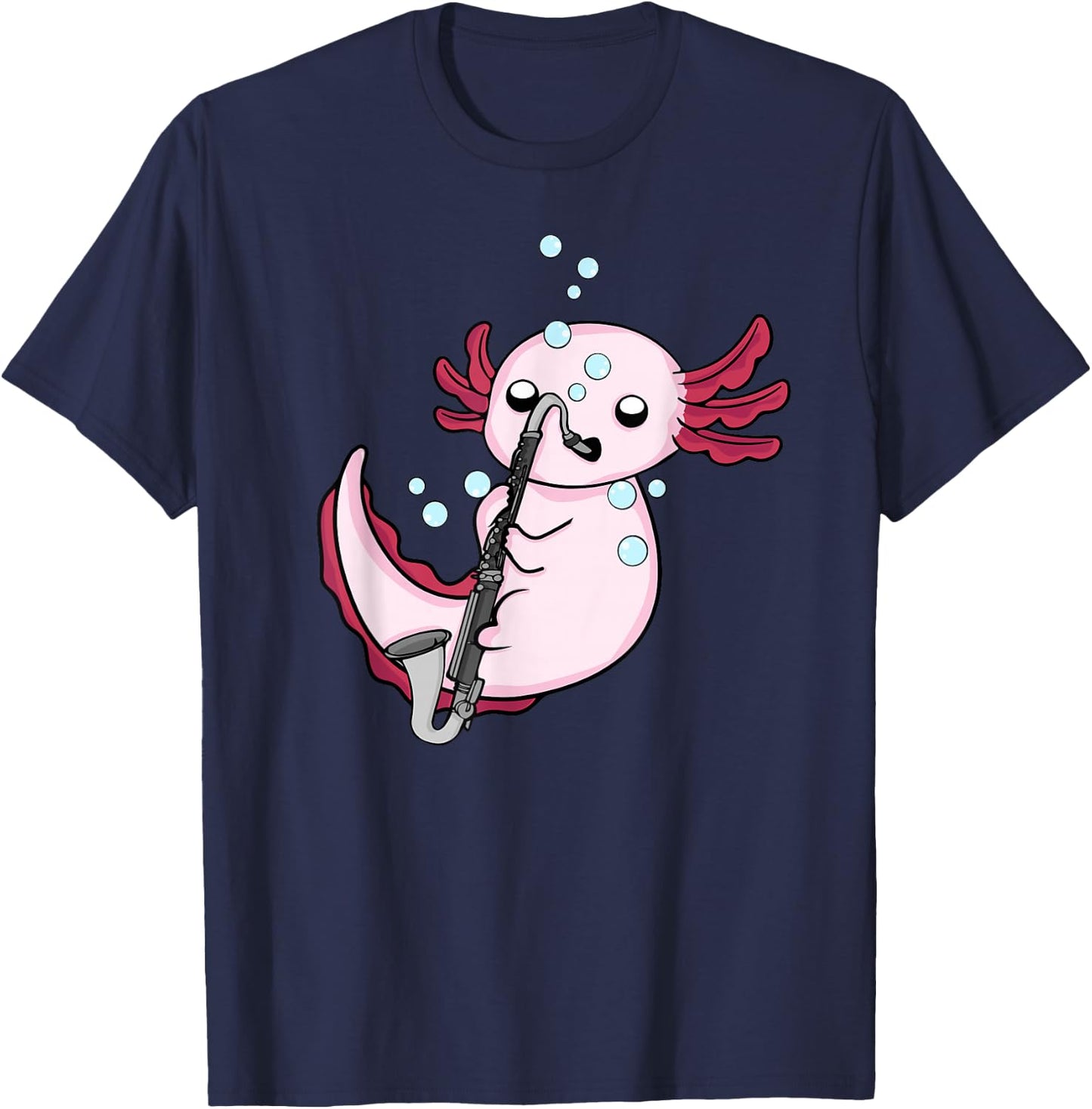 Bass Clarinet Player Kids Axolotl Music Lover Bass Clarinet T-Shirt - T-Shirt | Navy