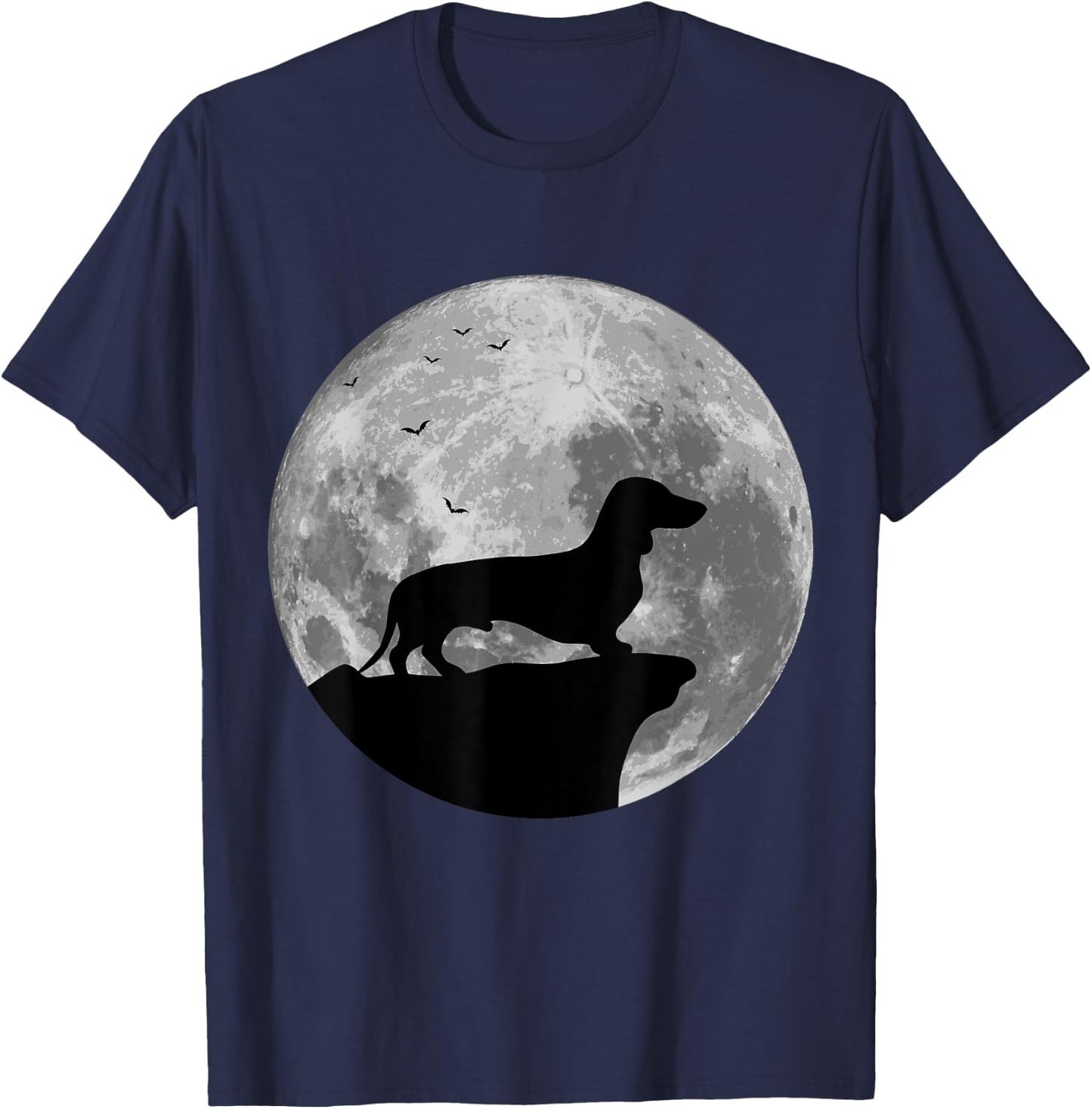 Dachshund Silhouette In The Moon Halloween Costume T-Shirt - T-Shirt | Navy