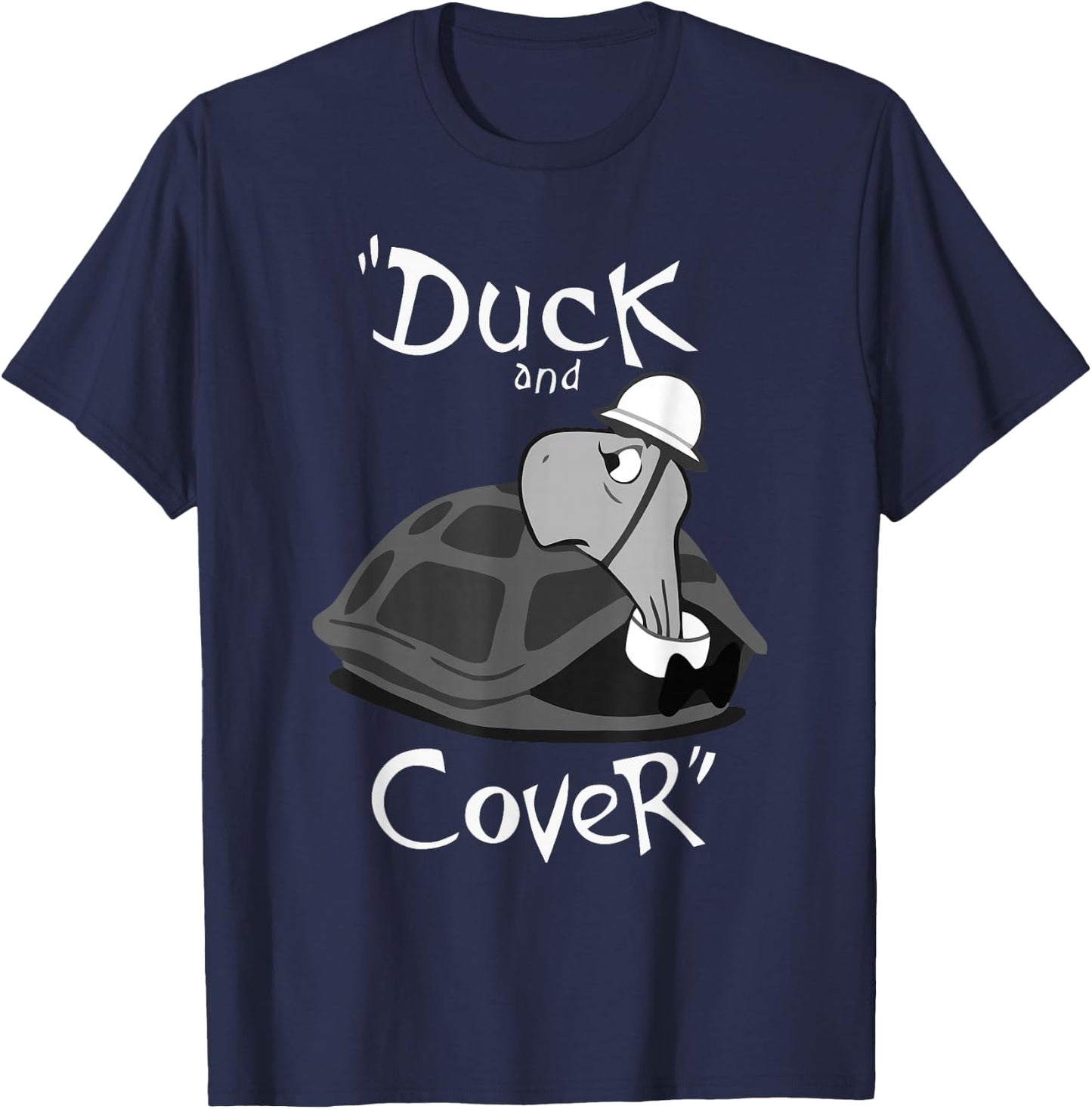 War Is Hell Store Duck and Cover Bert the Turtle - Kids, Vintage Enthusiasts, Families on Vacation - Black - Small - Short Sleeve - Cotton 65%, Polyester 35% T-Shirt - T-Shirt | Navy